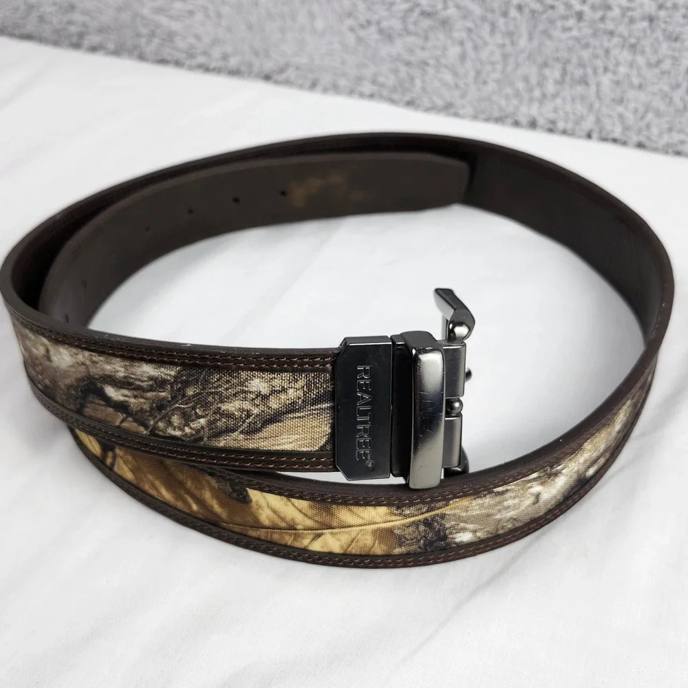 Realtree Belt Mens XL 42-44 Camouflage Brown Leather Reversible Hunting Gunmetal